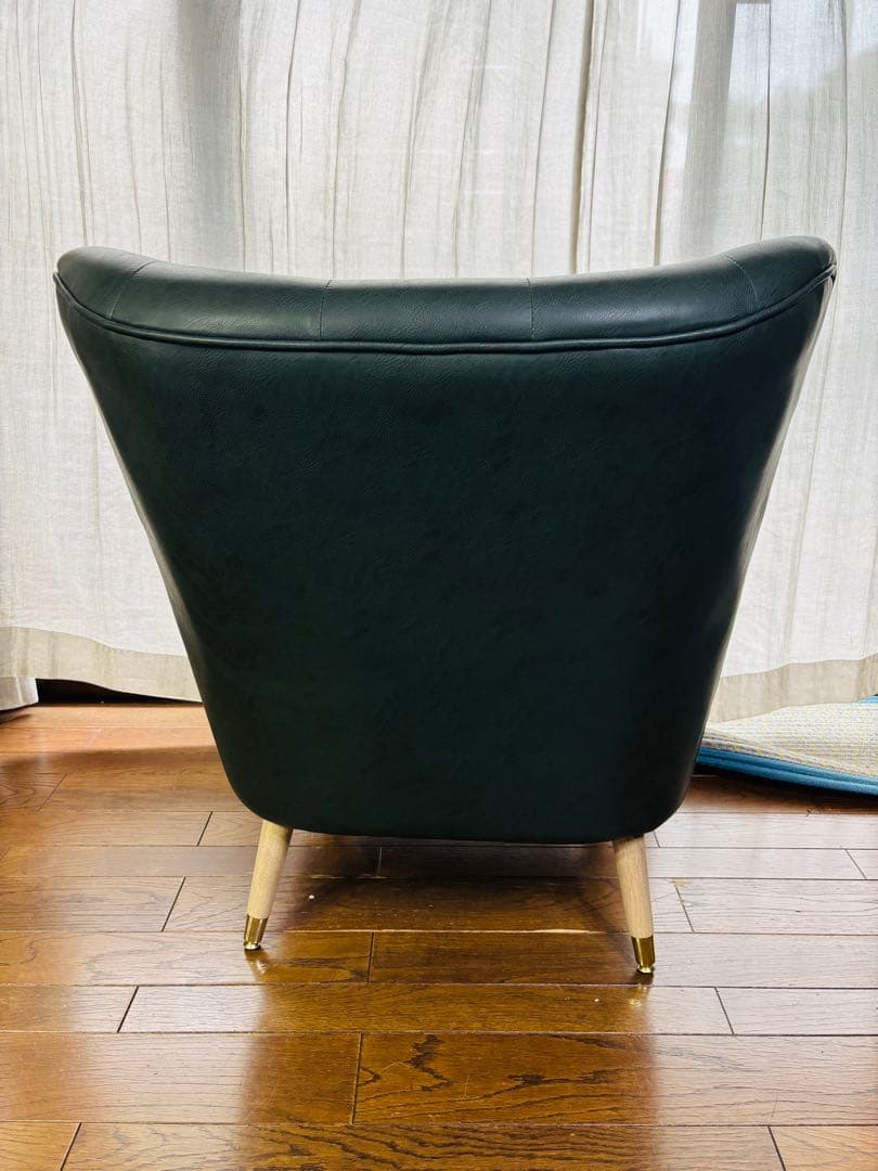 ダークグリーン ボタン留め 1人掛けレザーソファ