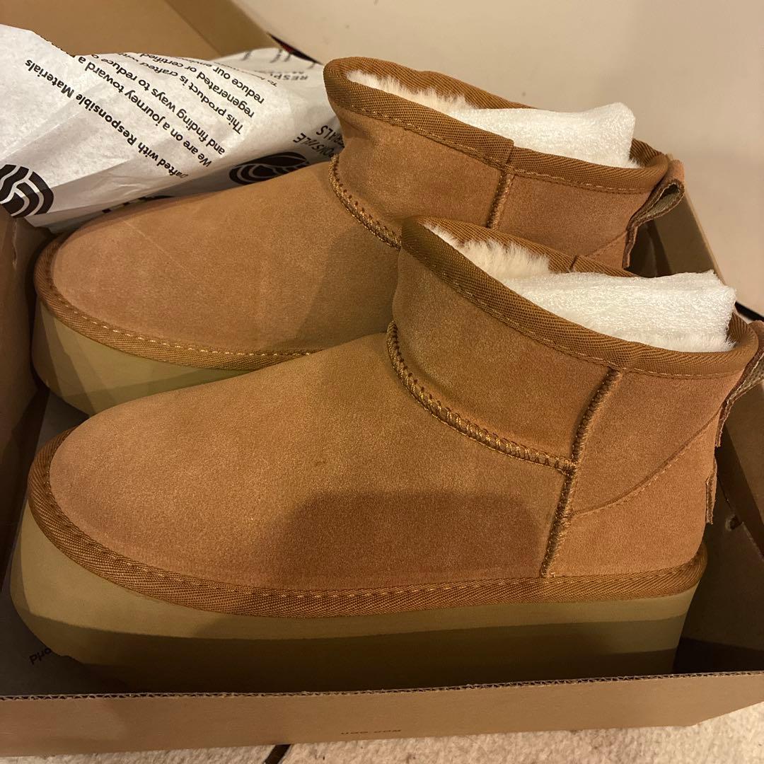 【新品】UGG 22 5 厚底ムートンブーツ ブラウン