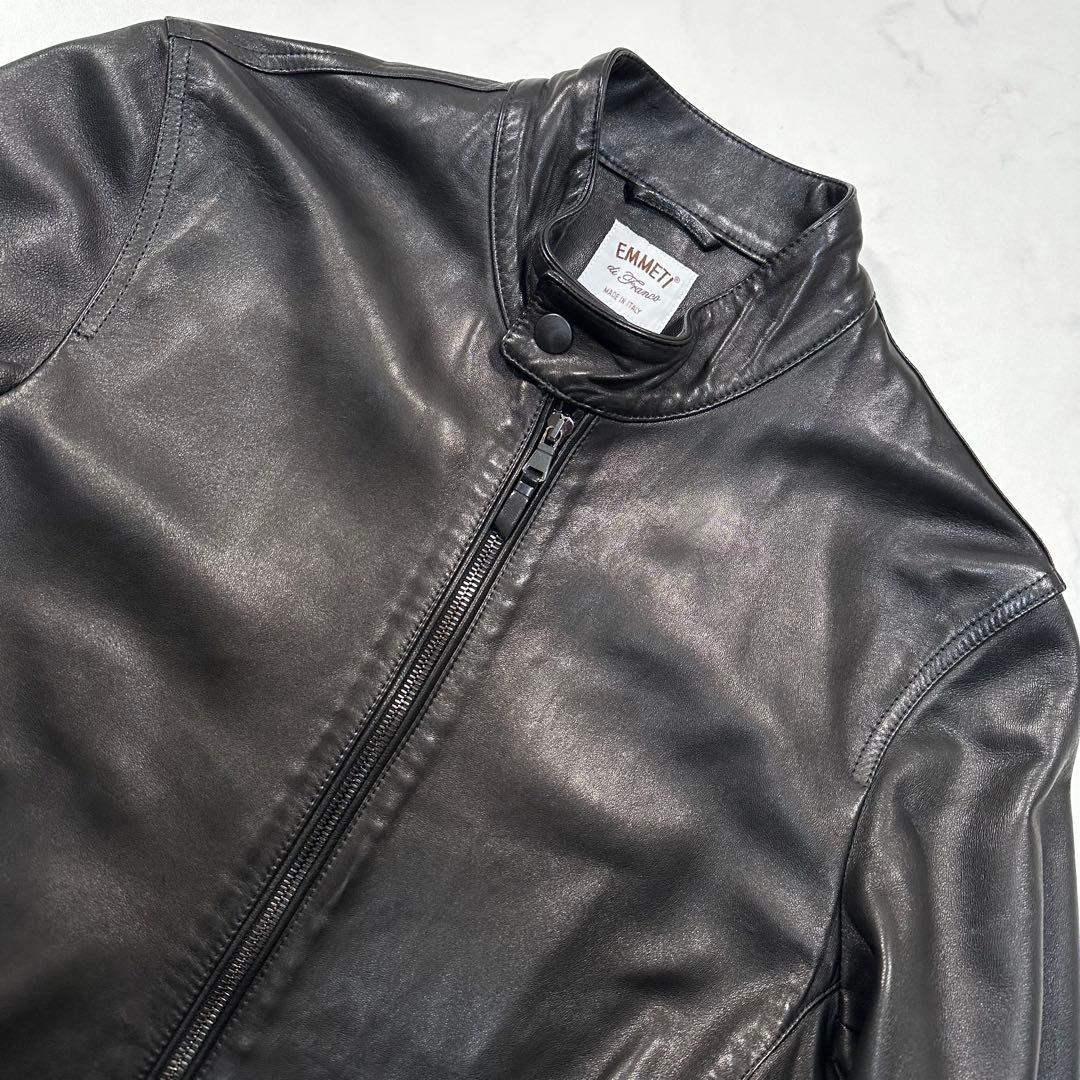 美品◎EMMETI JURI 44 シングルライダースジャケット ラムレザー 黒