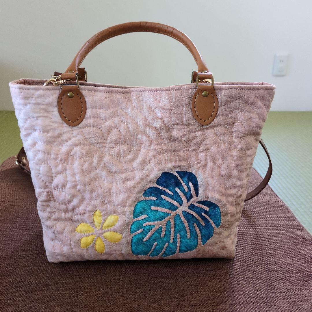 モンステラのハワイアンキルトバッグ　ハンドメイド