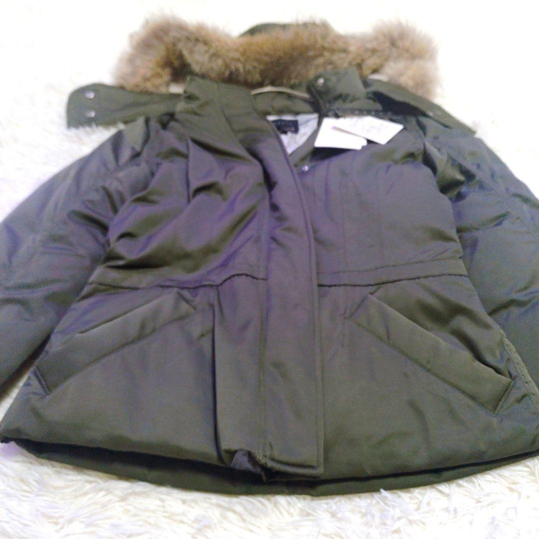 【タグ付き】セオリー　リアルファー付き　ダウンジャケット　緑系　カーキ　S