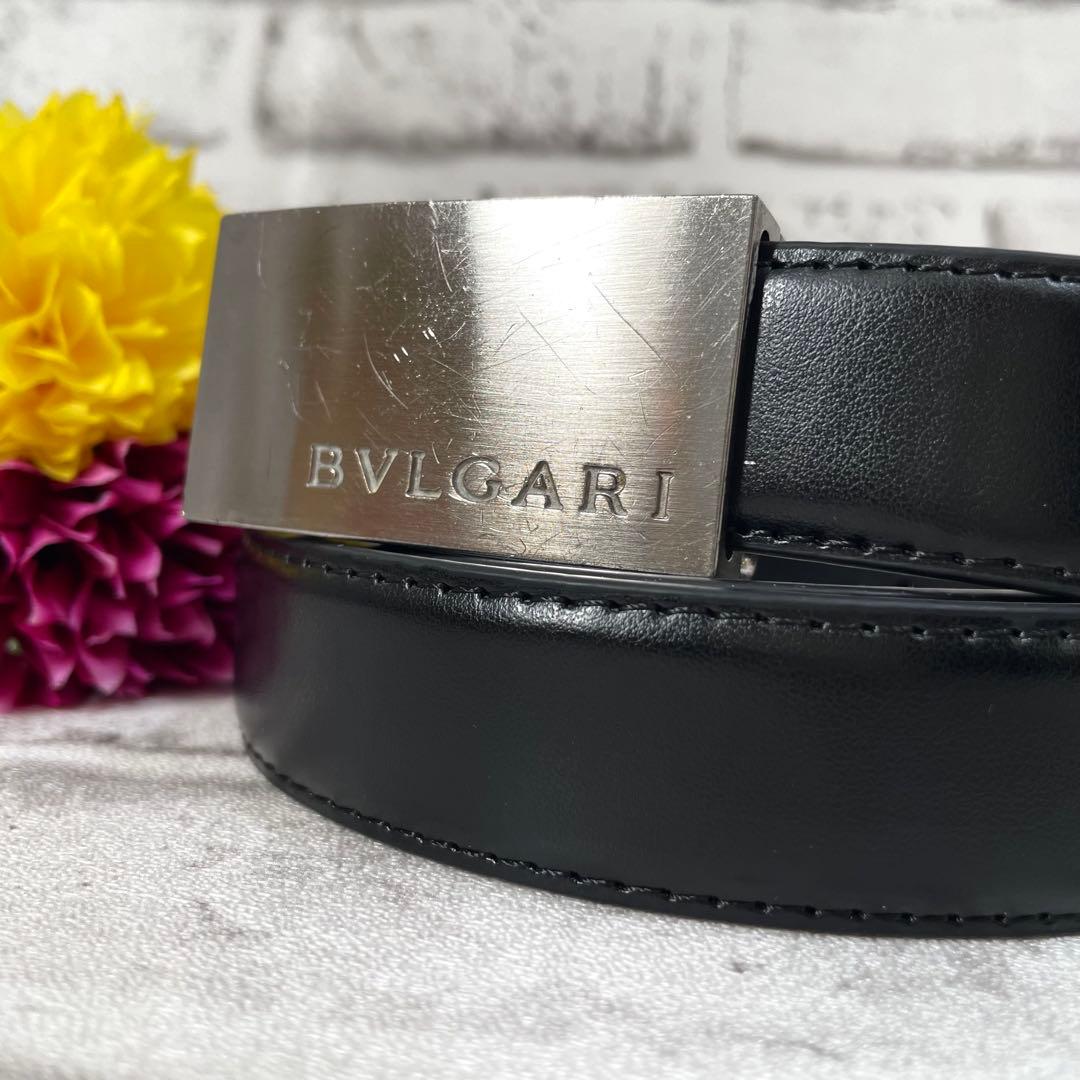 極美品✨ブルガリ　ベルト　スクエアバックル　シルバー金具　黒