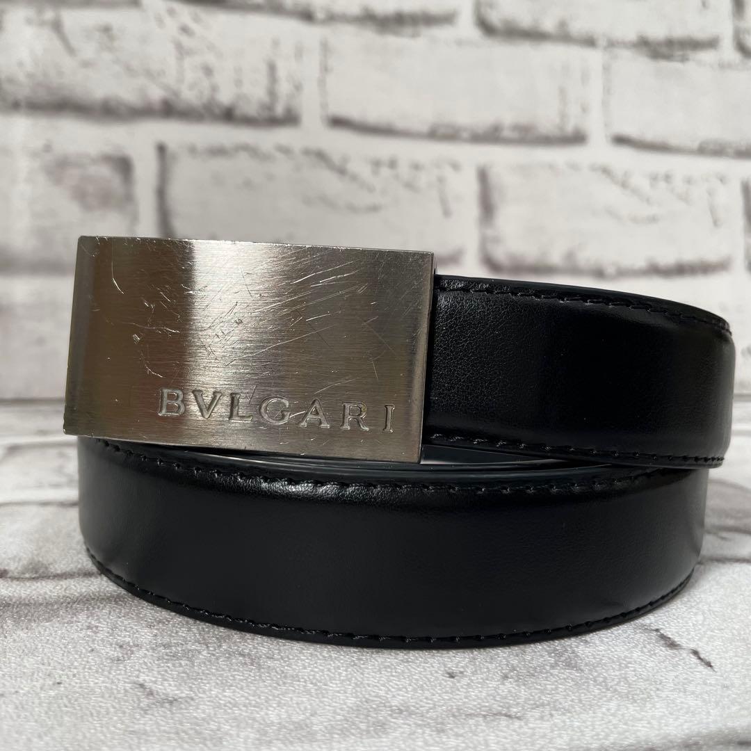 極美品✨ブルガリ　ベルト　スクエアバックル　シルバー金具　黒