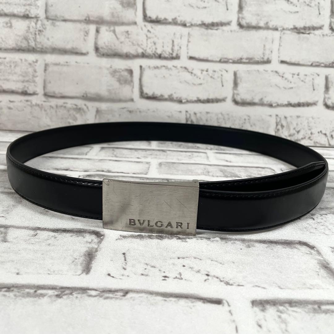 極美品✨ブルガリ　ベルト　スクエアバックル　シルバー金具　黒