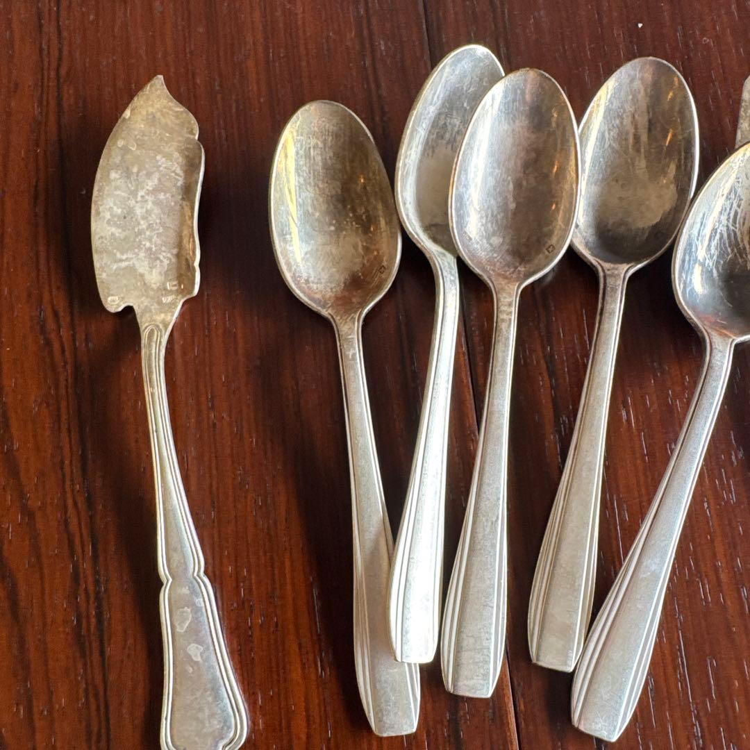 アイスブルー。フランスアンティークカトラリー17本セット