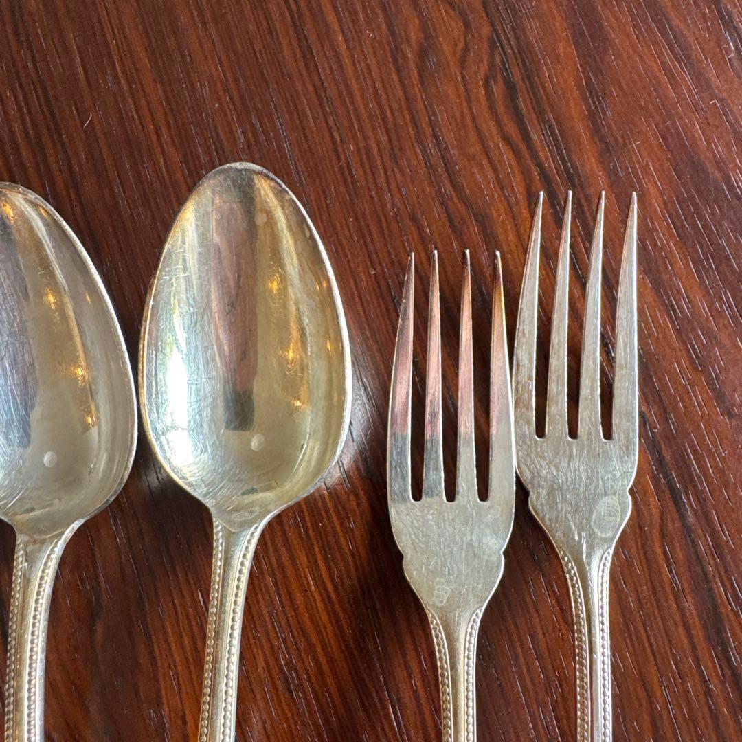 アイスブルー。フランスアンティークカトラリー17本セット