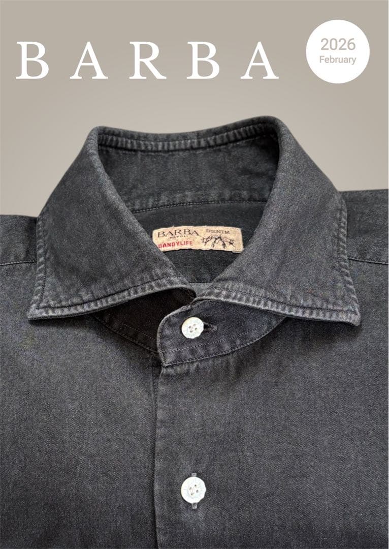 BARBA シャツ 42 41 ブラック デニム シャンブレー ダンガリー 黒
