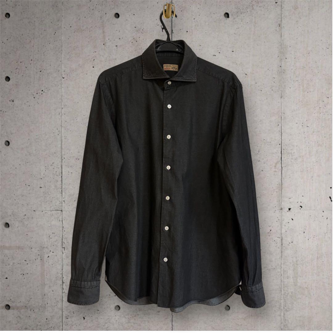 BARBA シャツ 42 41 ブラック デニム シャンブレー ダンガリー 黒
