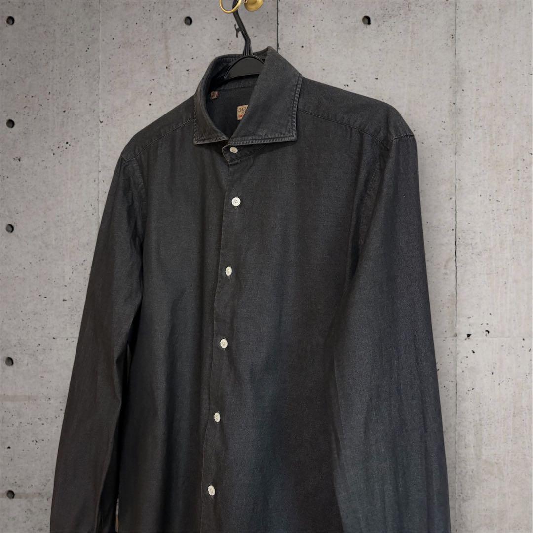 BARBA シャツ 42 41 ブラック デニム シャンブレー ダンガリー 黒