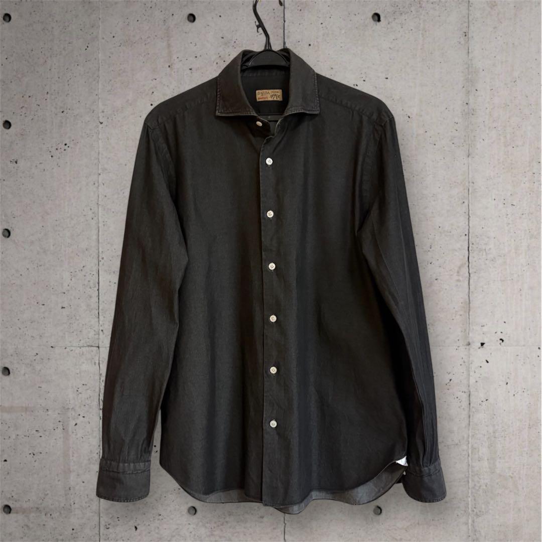 BARBA シャツ 42 41 ブラック デニム シャンブレー ダンガリー 黒