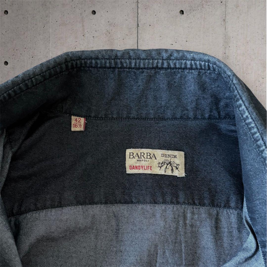 BARBA シャツ 42 41 ブラック デニム シャンブレー ダンガリー 黒