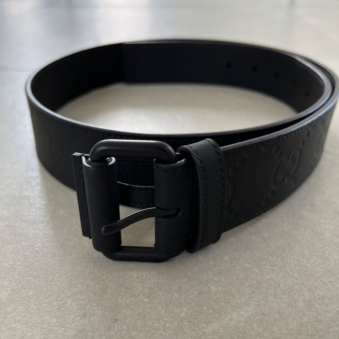 GUCCI グッチ インターロッキング　レザーベルト マット ブラック