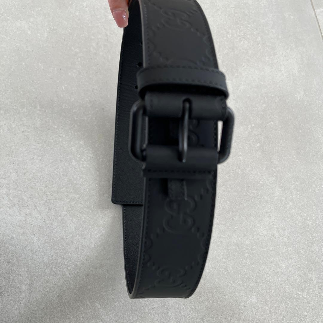 GUCCI グッチ インターロッキング　レザーベルト マット ブラック