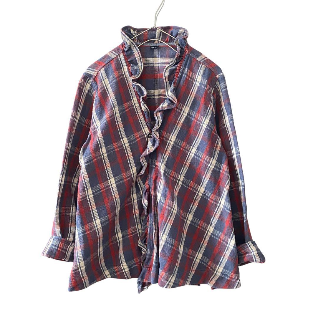 45R 45rpm 日焼けネル フリルカシュクール ブラウス チェック Aライン