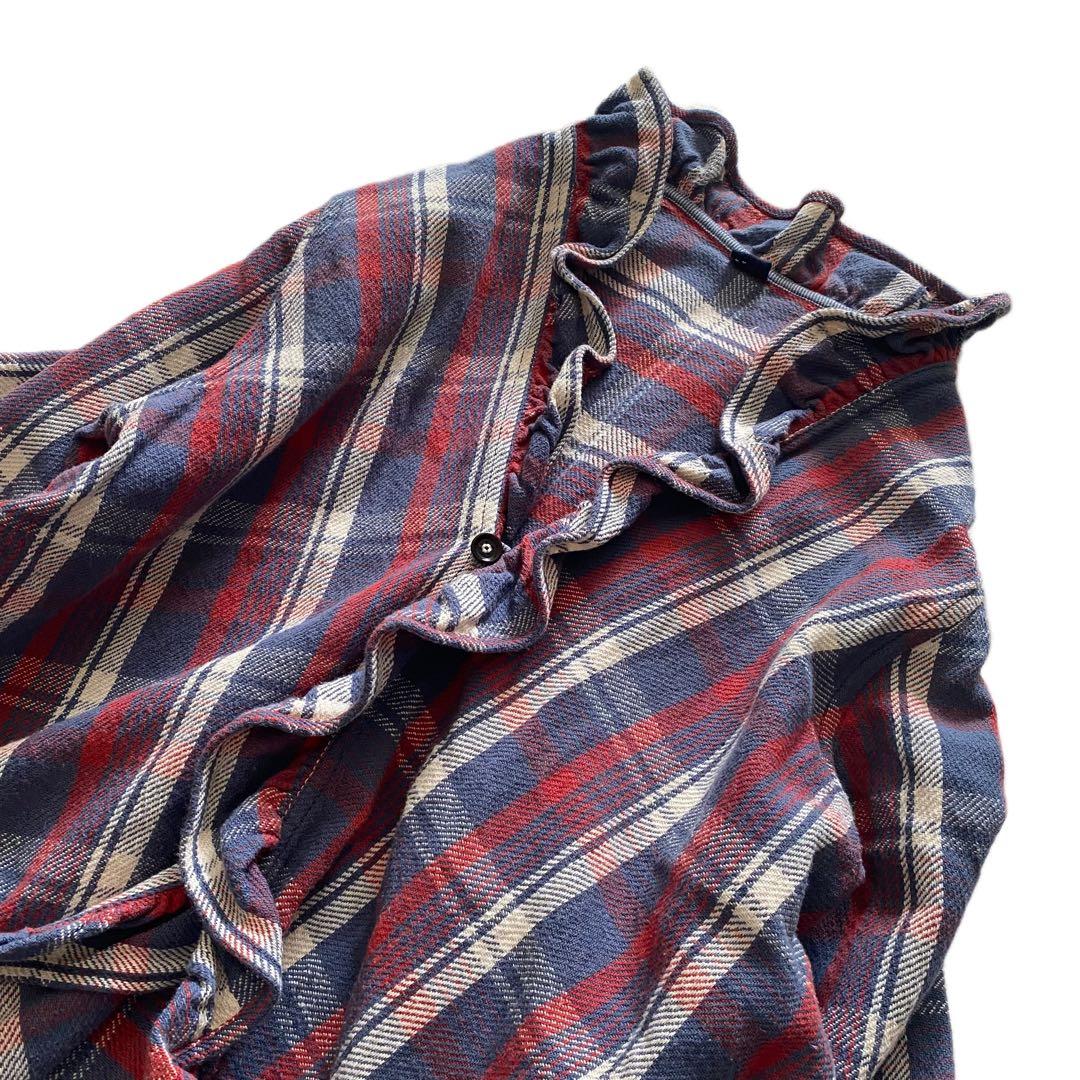 45R 45rpm 日焼けネル フリルカシュクール ブラウス チェック Aライン