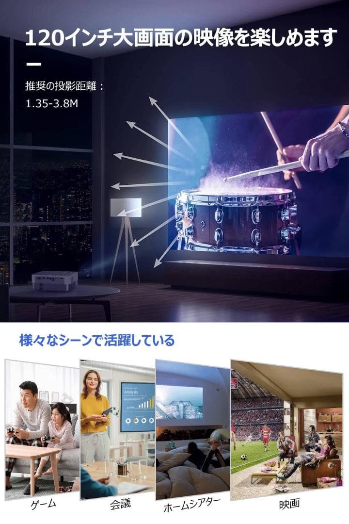 ワイヤレス接続対応ホームプロジェクター 高画質ビームプロジェクター