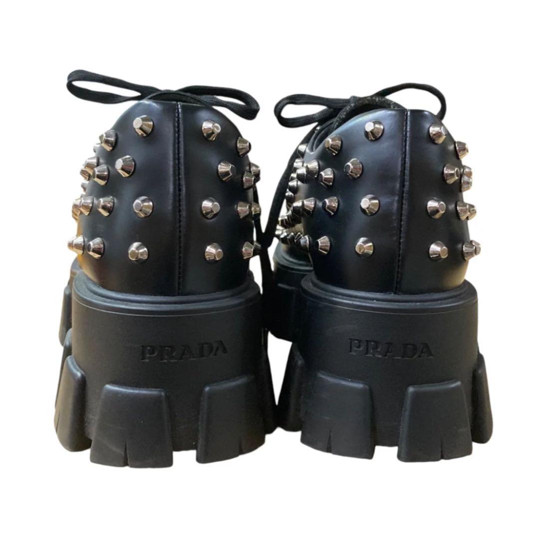 希少 PRADA プラダ モノリス スタッズローファー ブラック 37 24cm