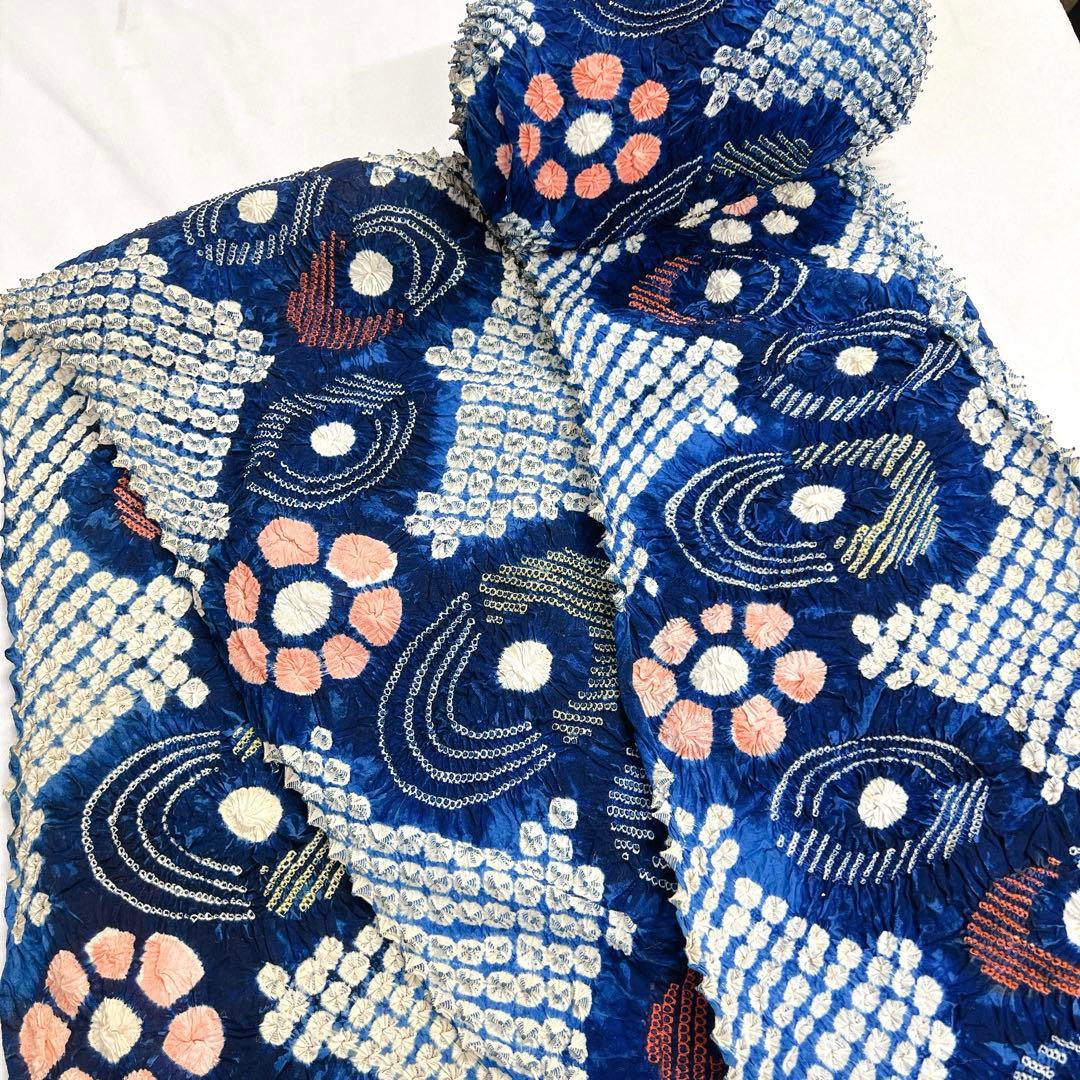 未使用　有松鳴海絞り　反物　浴衣　本絞り　藍染　着物　帯　012k