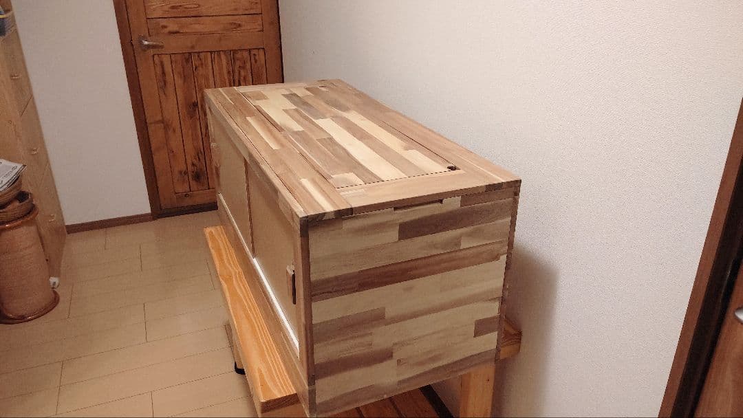 こもケージ！アカシア集成材15ミリ幅120縦50奥行50蜜蝋仕上げ！