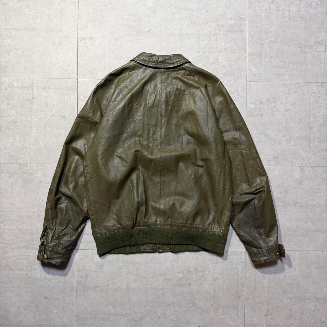 80s Burberry バーバリー シングルレザージャケット オリーブ 41