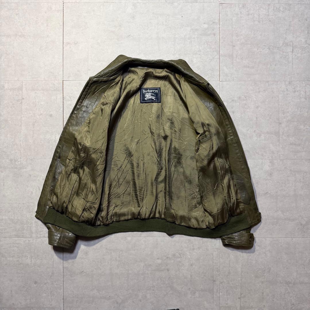 80s Burberry バーバリー シングルレザージャケット オリーブ 41