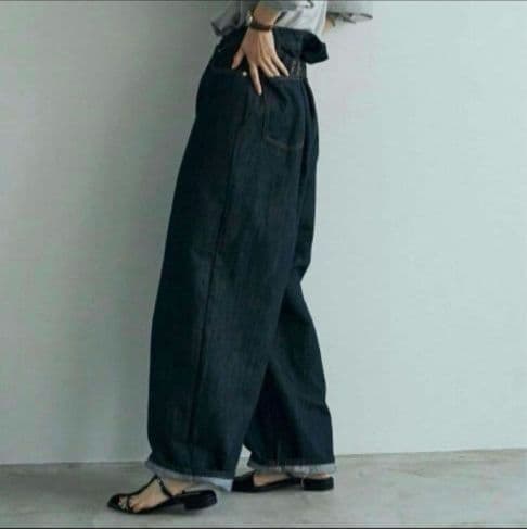 美品 marjour TUCK DENIM タックデニムパンツ 濃紺 ワイド M