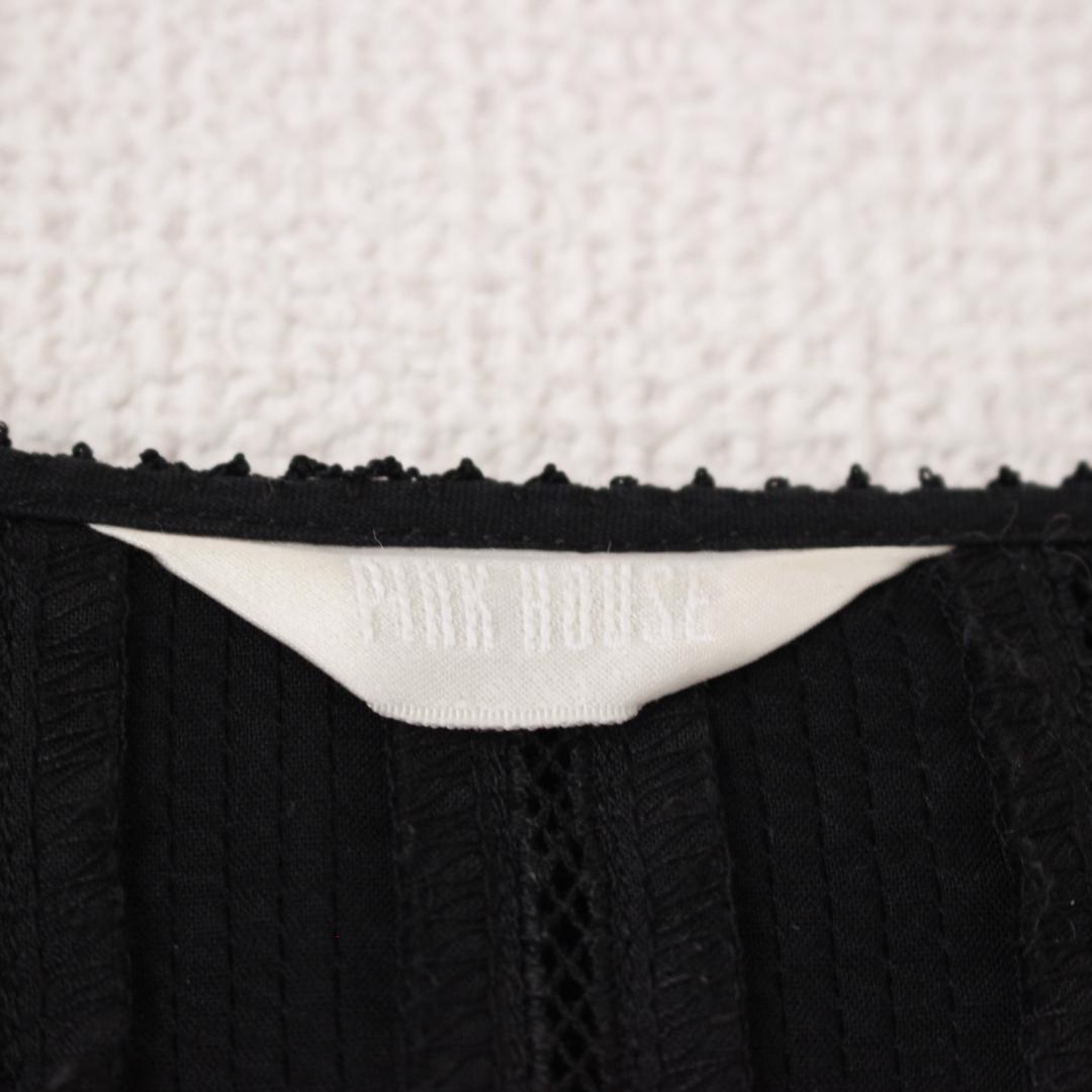 PINKHOUSE 長袖ブラウス Fサイズ ブラック リボン ピコフリル レース