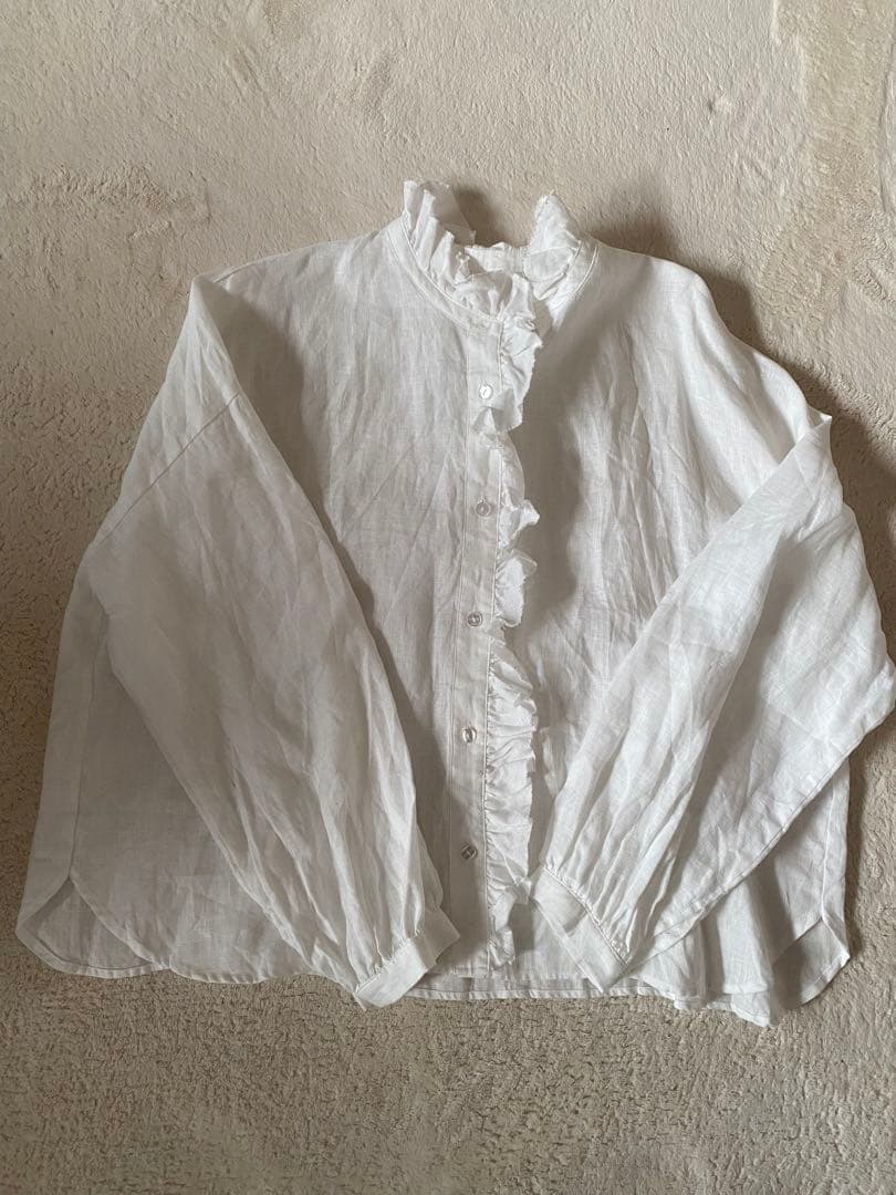 12closet リネンフリルブラウス ホワイト麻100%