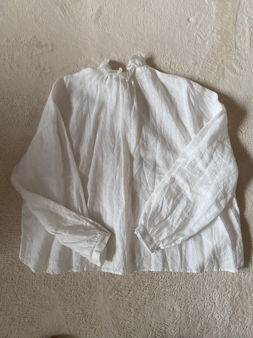 12closet リネンフリルブラウス ホワイト麻100%