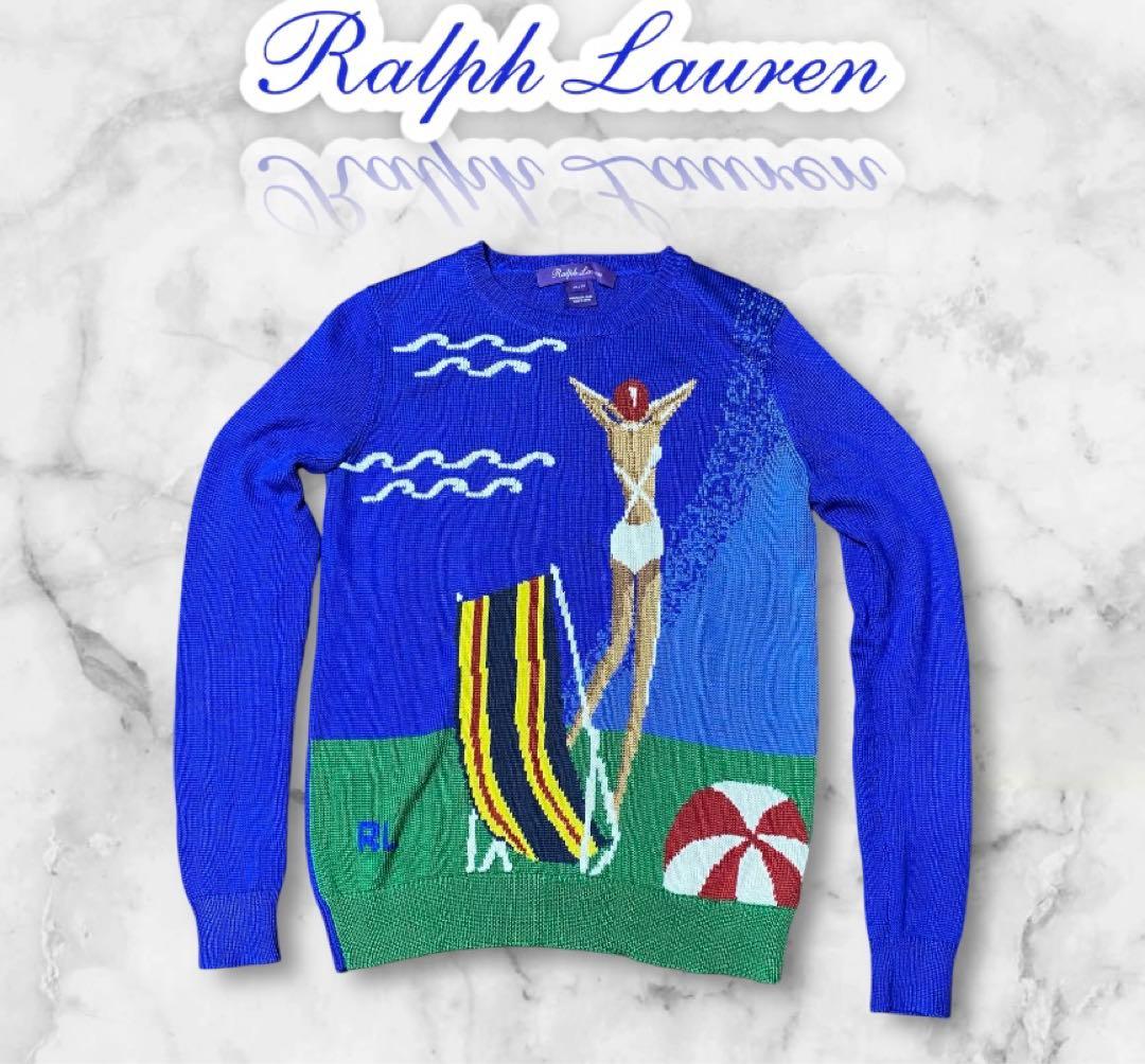 【美品】Ralph Lauren purple ビーチデザイン セーター