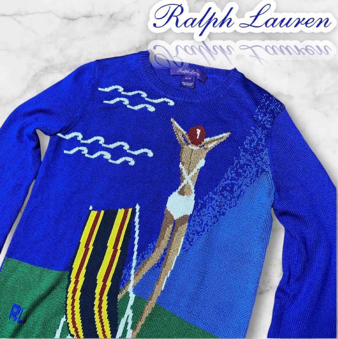 【美品】Ralph Lauren purple ビーチデザイン セーター