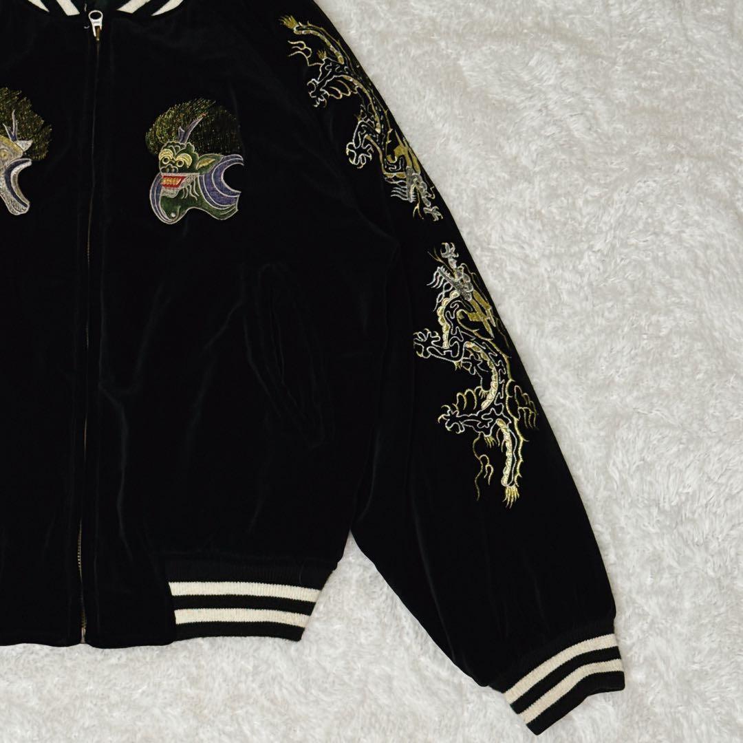 JAKE ジェイク 風神雷神 龍 別珍 スカジャン 黒 裏地キルティング Y2K