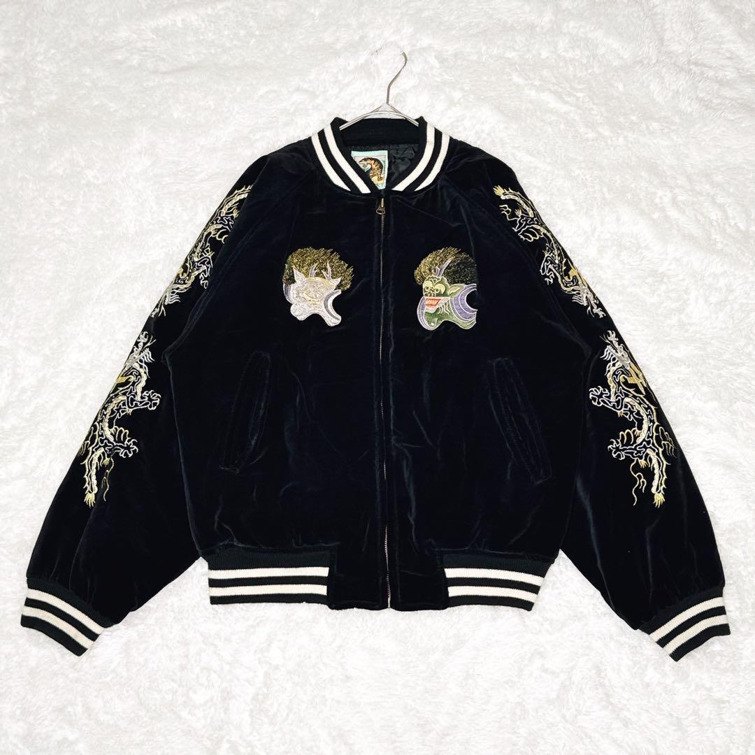 JAKE ジェイク 風神雷神 龍 別珍 スカジャン 黒 裏地キルティング Y2K