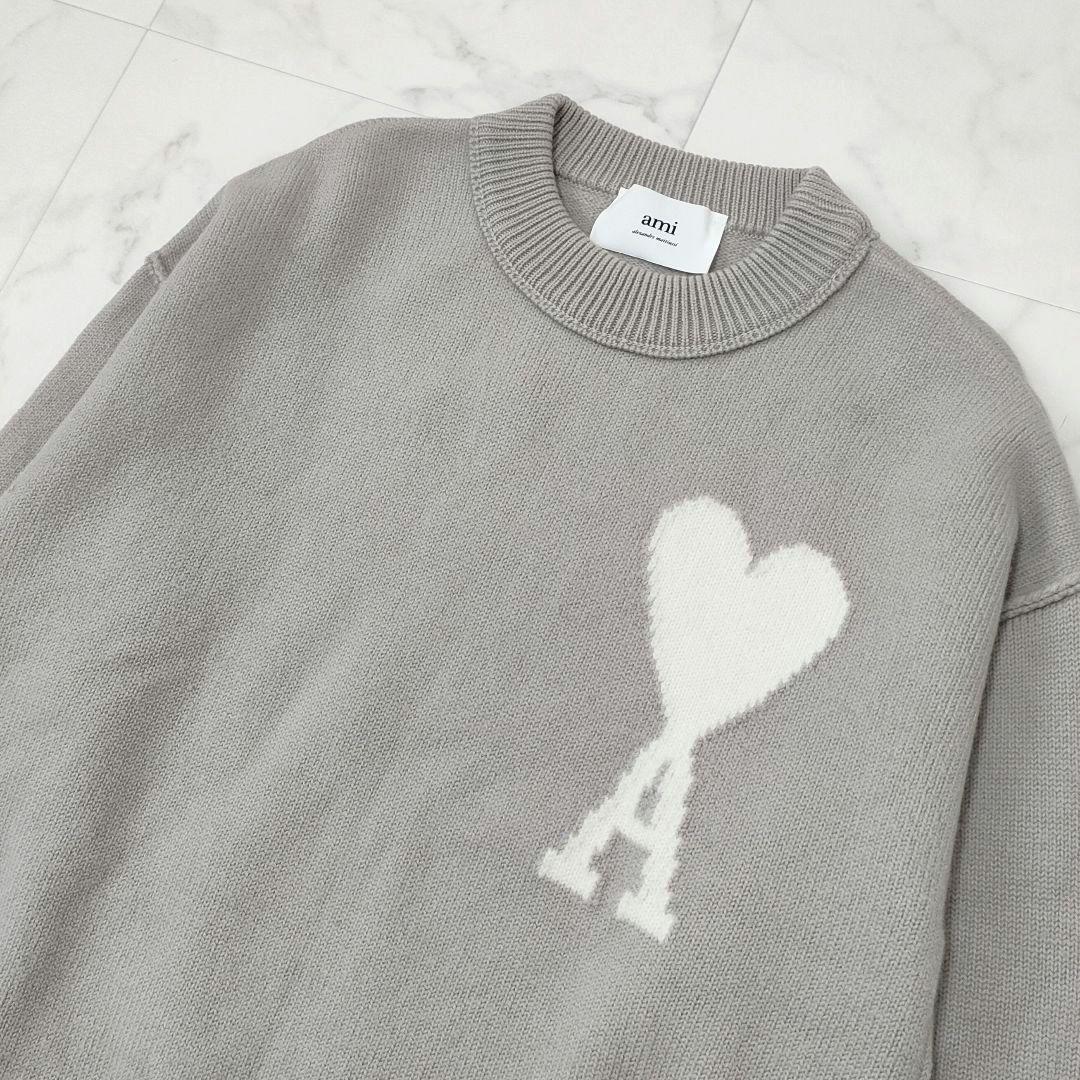 ami paris　アミパリス　ウール　ニットセーター　ハートロゴ　グレージュ