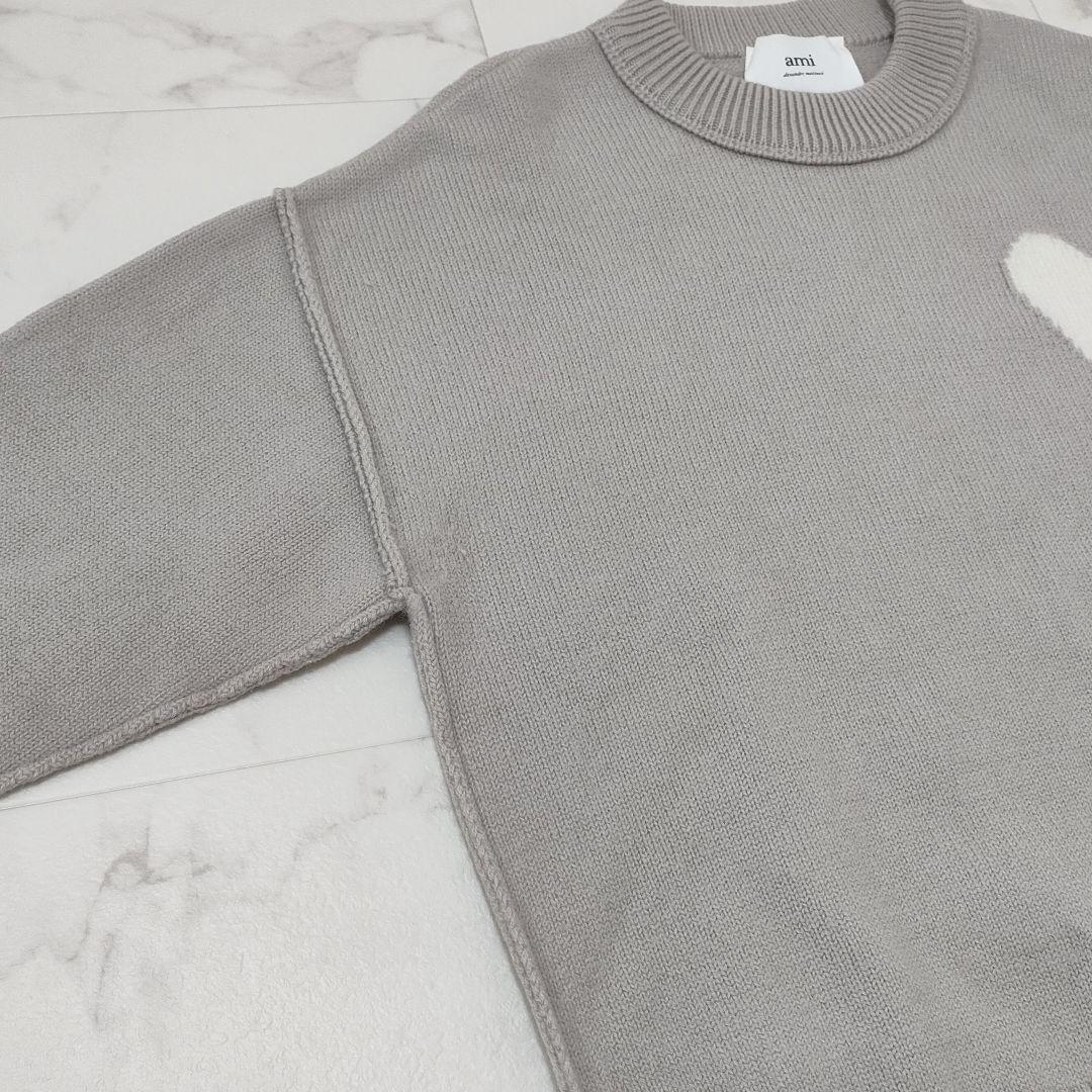 ami paris　アミパリス　ウール　ニットセーター　ハートロゴ　グレージュ