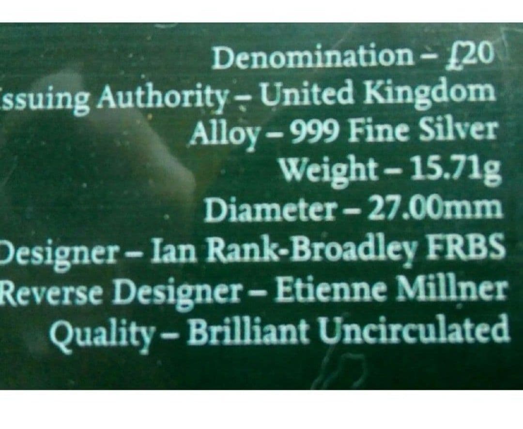 英国 イギリス ￡20銀貨999ag 15.71g 27mmチャーチル デザイン