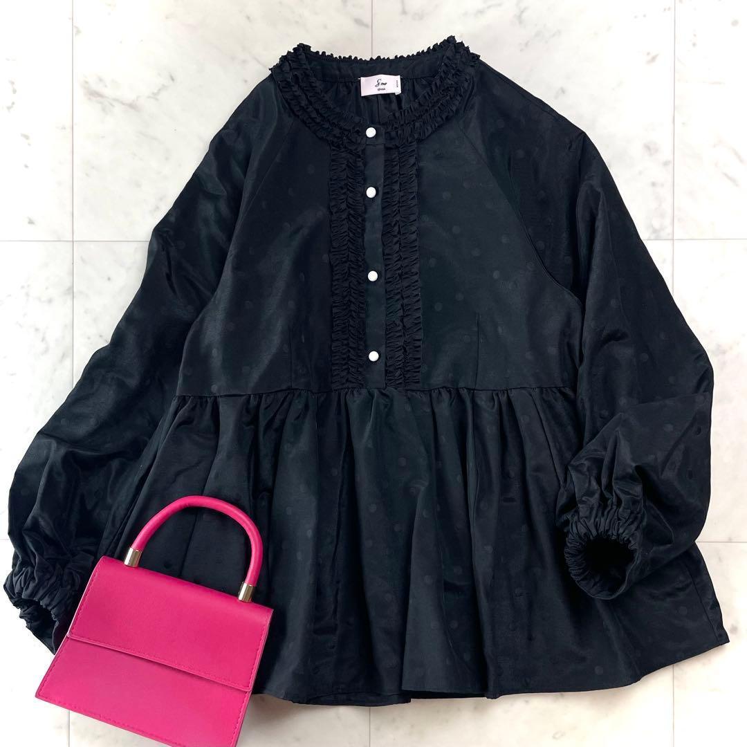 美品 Sonoソーノ 近年 シャドードットフリルブラウス ギャザー 洗える 黒