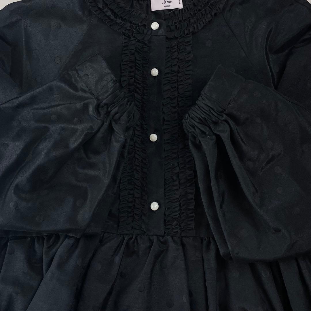 美品 Sonoソーノ 近年 シャドードットフリルブラウス ギャザー 洗える 黒