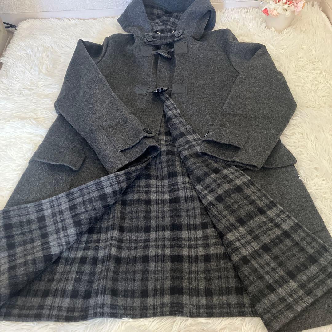 ほぼ未使用♡ 23区　ダッフルコート　裏チェック柄　グレー両サイドポケット付き♡