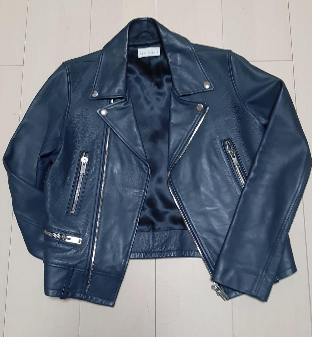 upper hights ダークブルー レザー シングルライダースジャケット