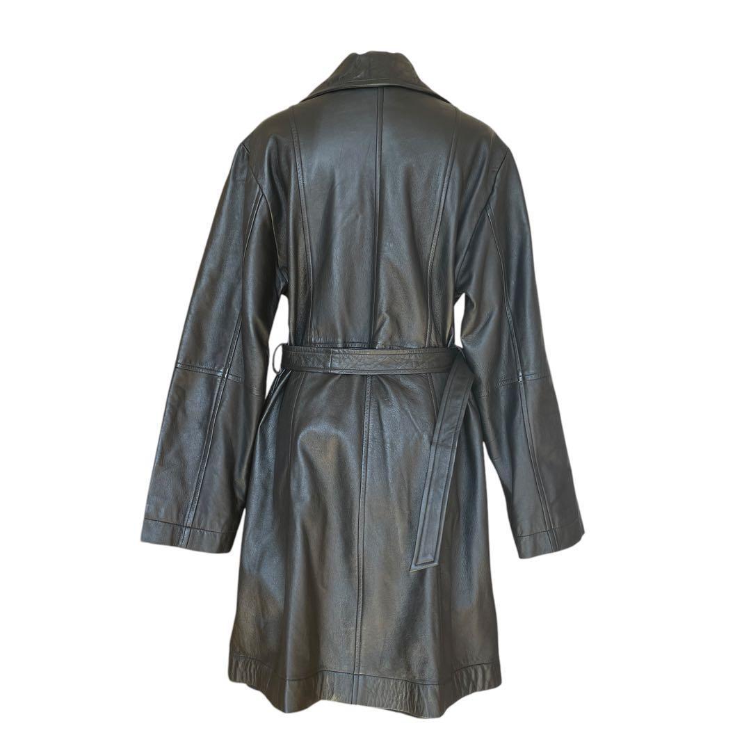 ミスアリス 羊革　レザーコート レザージャケット ベルト付 ひざ丈 ブラック