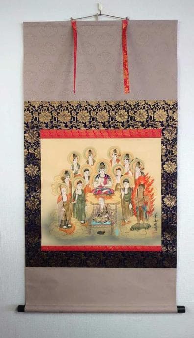 掛軸 村上華岳『十三佛 十三仏』仏画 絹本 共箱付 良好品 掛け軸