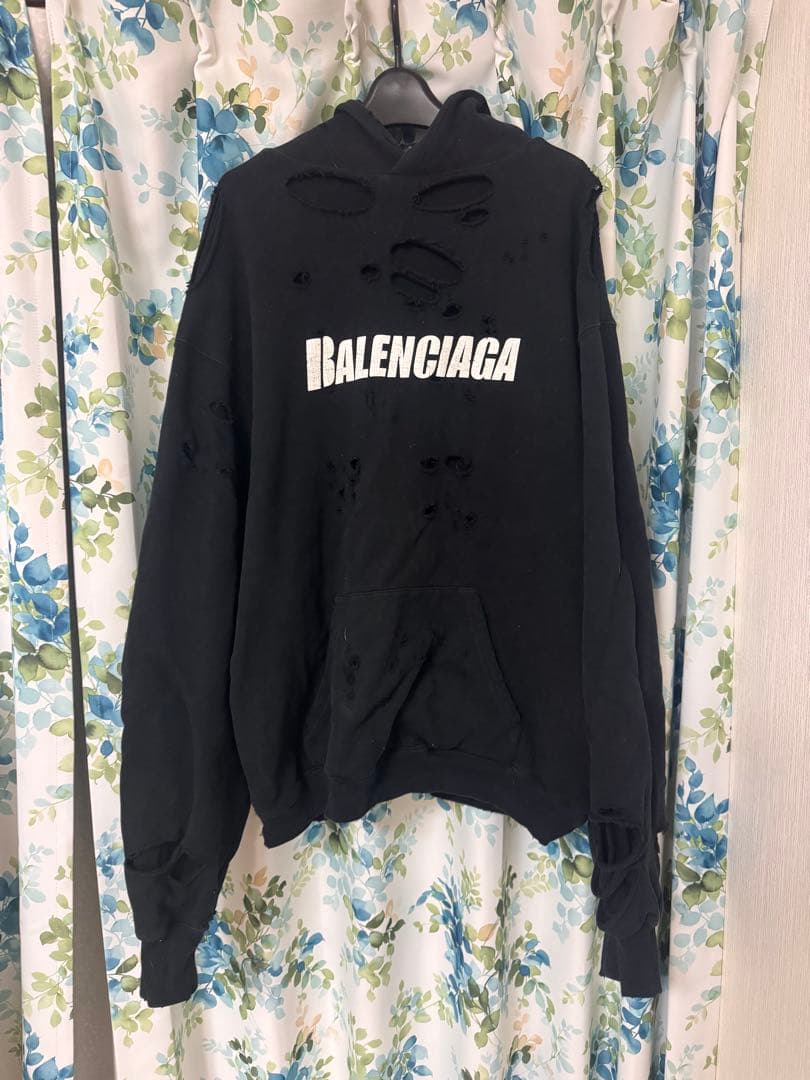 BALENCIAGA ブラック デストロイパーカー XS ダメージ加工
