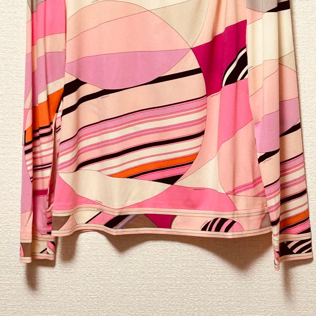 美品 レオナール　ブラウス　長袖　カンカン素材　ピンク　トリム　XL相当