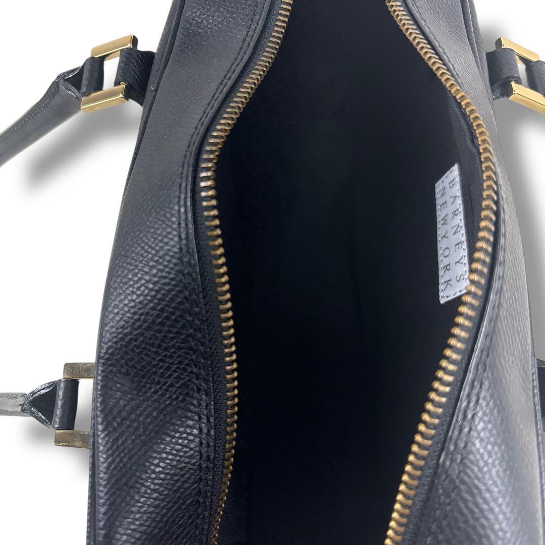 美品 バーニーズニューヨーク レザー ハンド バッグ フォーマル ブラック 金