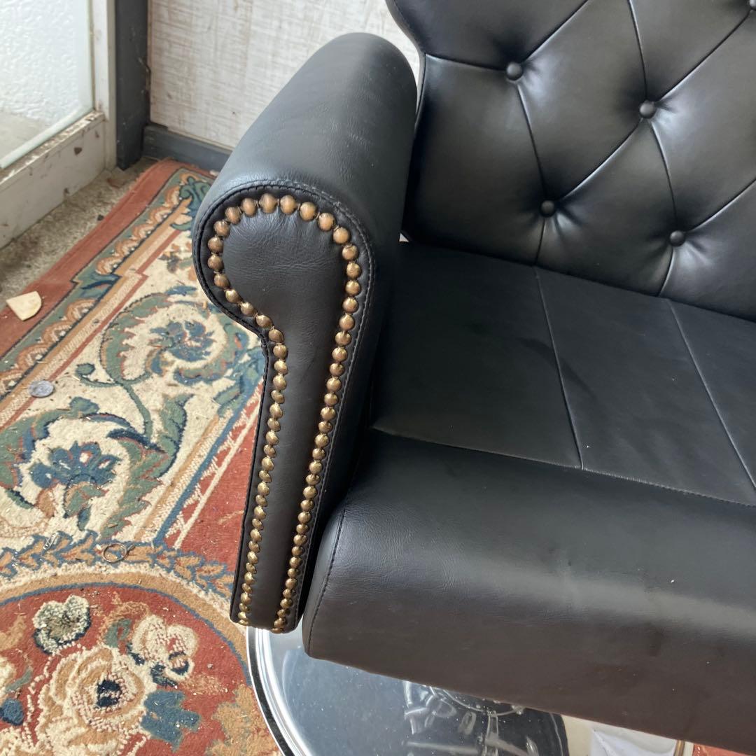 美容室 理容室 リベット打ちサロンチェア アームチェア 椅子 ブラック レトロ