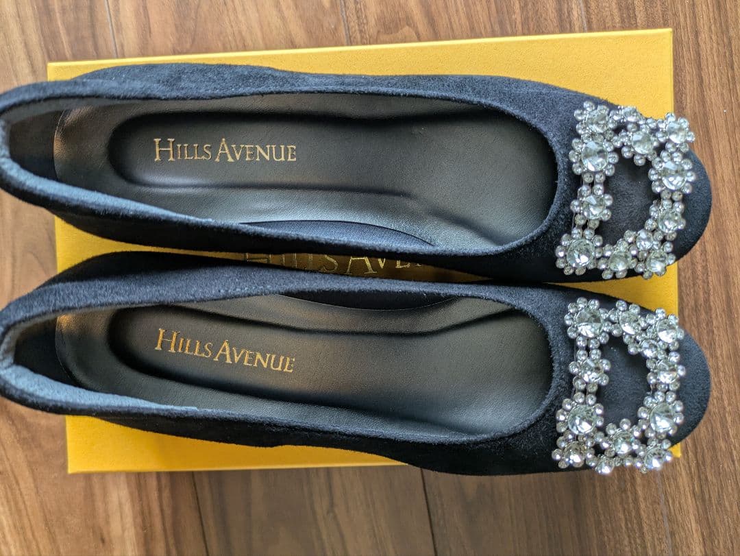 【美品】ヒルズアヴェニュー ビジュー パンプス スエード 黒 23cm