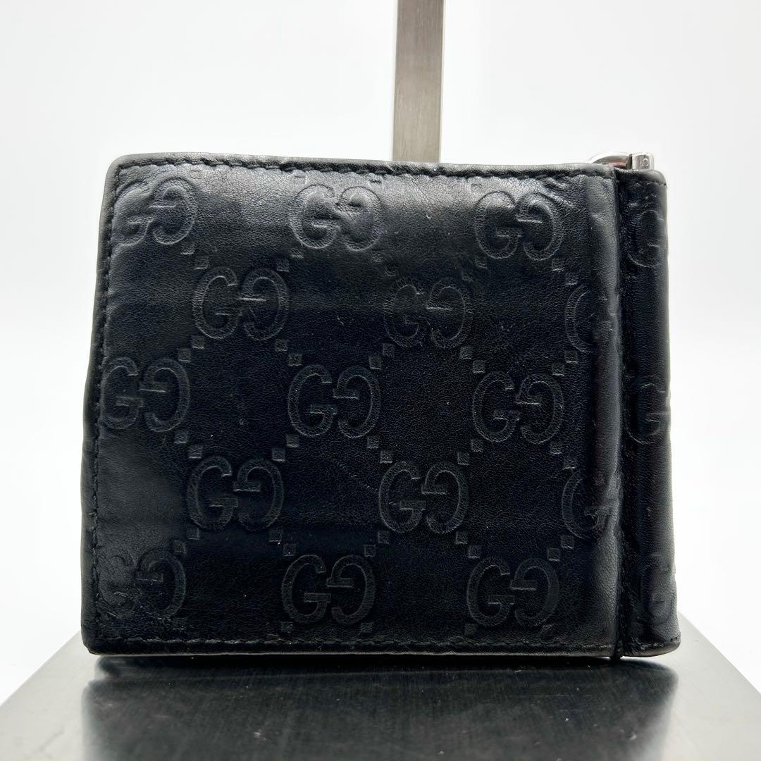 GUCCI グッチ マネークリップ GG シマレザー 二つ折り ブラック 黒
