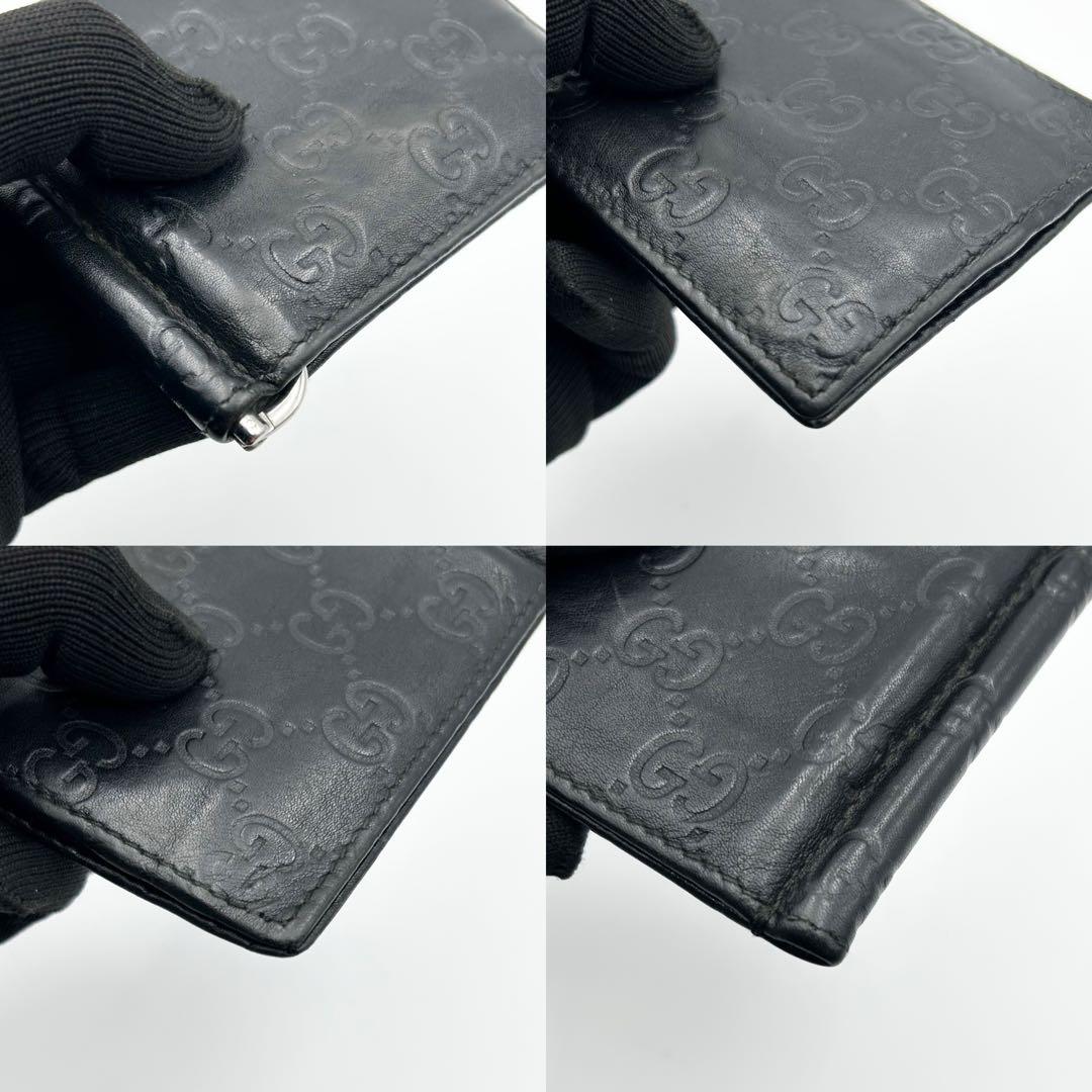GUCCI グッチ マネークリップ GG シマレザー 二つ折り ブラック 黒