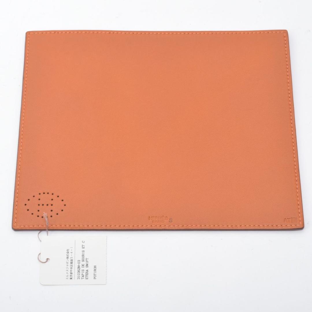 新品 HERMES エルメス レザー マウスパッド オレンジ ブラウン